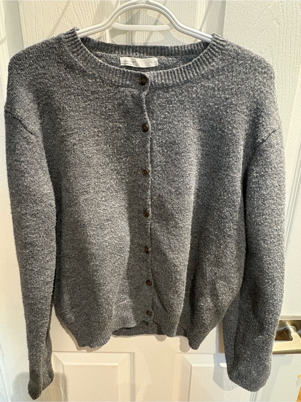 Oak and Fort Gray Crewneck Button-Front Women's Sweater